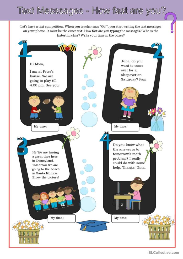Text Messages -Who is the fastest? g…: English ESL worksheets pdf ...