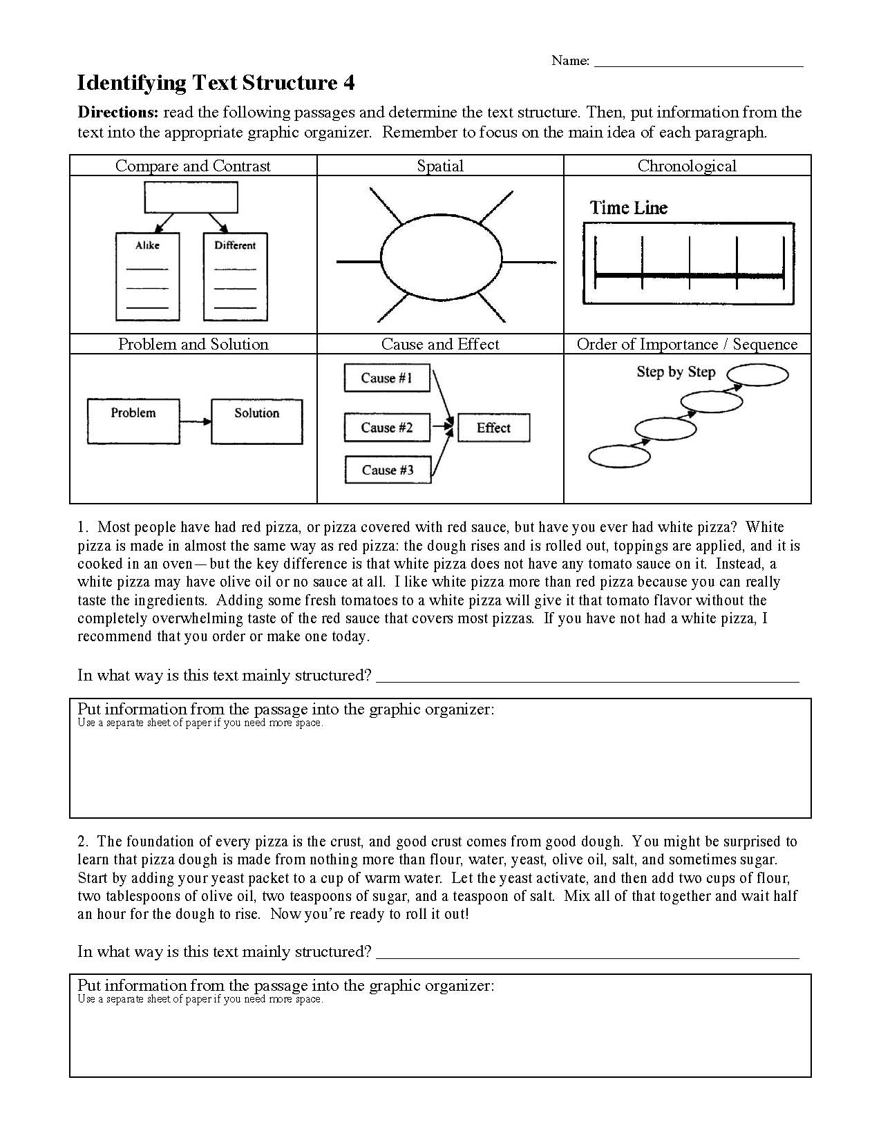 Text Structure Worksheet 4 | Reading Activity