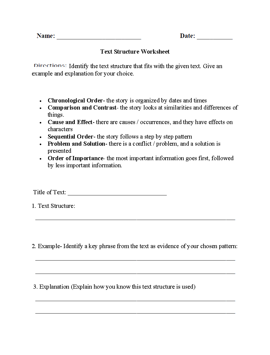Text Structure Worksheets | Text Structure Worksheet