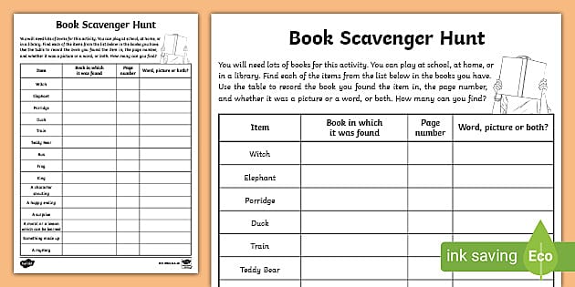 Book Scavenger Hunt - Primary Education Resource 