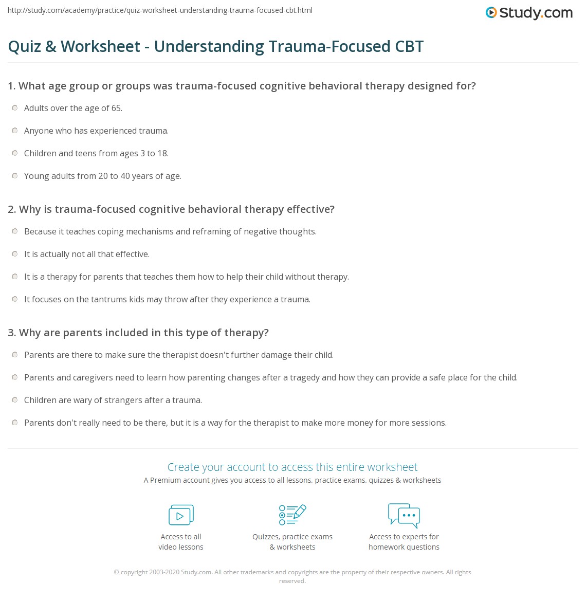Quiz &  Worksheet - Understanding Trauma-Focused CBT | Study.com