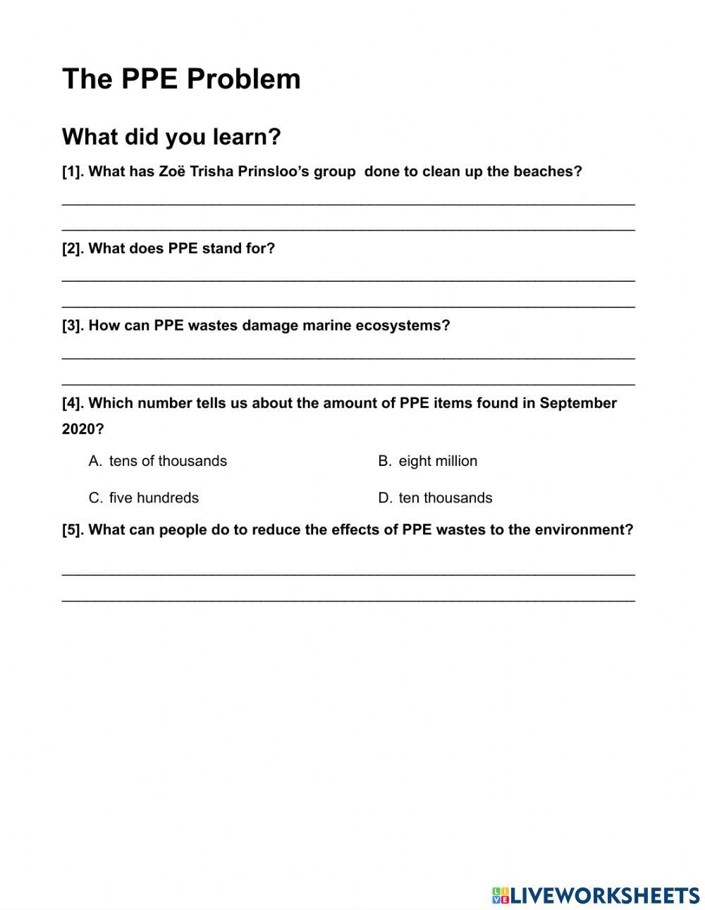 TFK CLASS 3 PPE POLLUTION online exercise for  