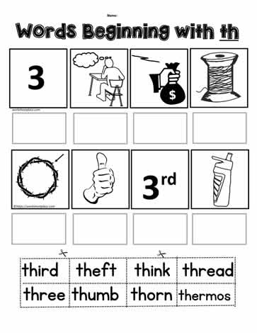 Cut n Paste th Digraph Worksheets