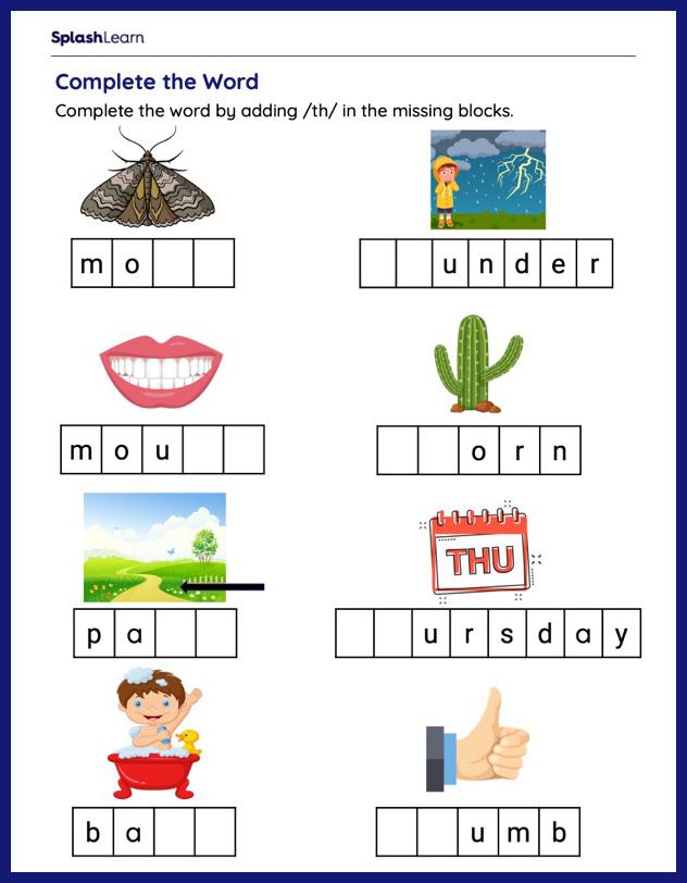 Digraph TH Worksheets for Kindergarteners Online - SplashLearn