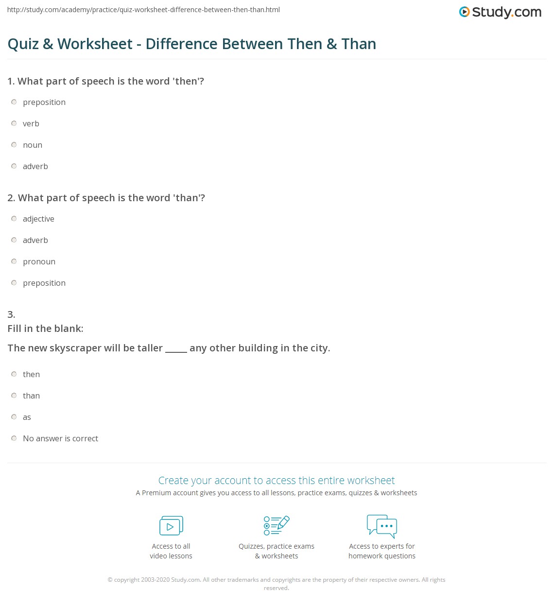 Quiz &  Worksheet - Difference Between Then &  Than | Study.com