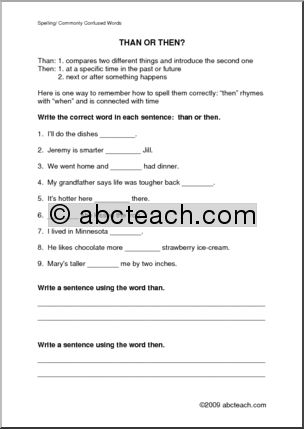 Spelling - Than or Then? Worksheet I abcteach.com