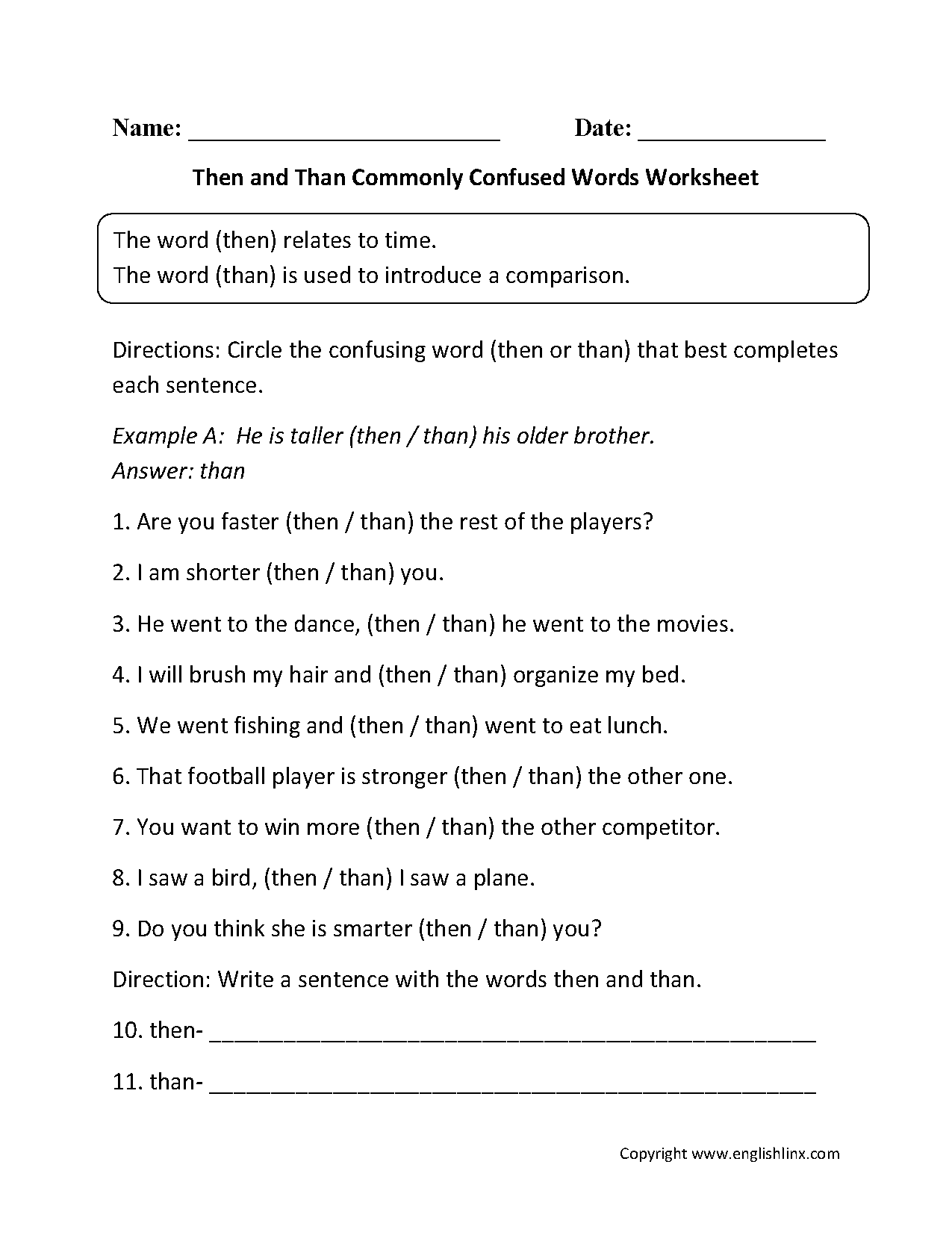 Commonly Confused Words Worksheets | Then vs Than Commonly ...