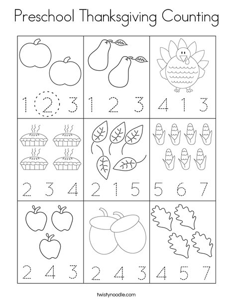 thanksgiving counting worksheet kindergarten