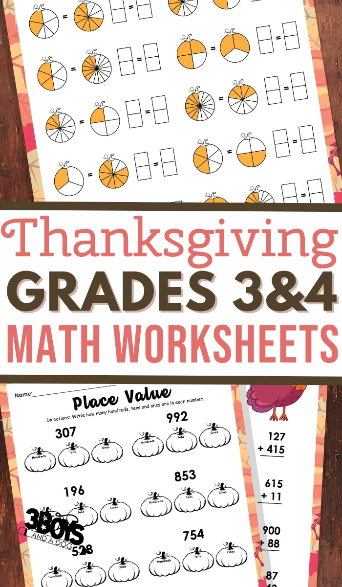 Thanksgiving Math Printables for Grades 3 and 4 - 3 Boys and a Dog