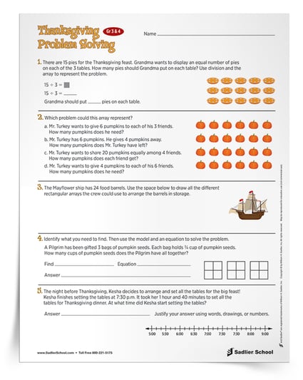 Free Thanksgiving Math Activities &  Worksheets, Grades 1-6