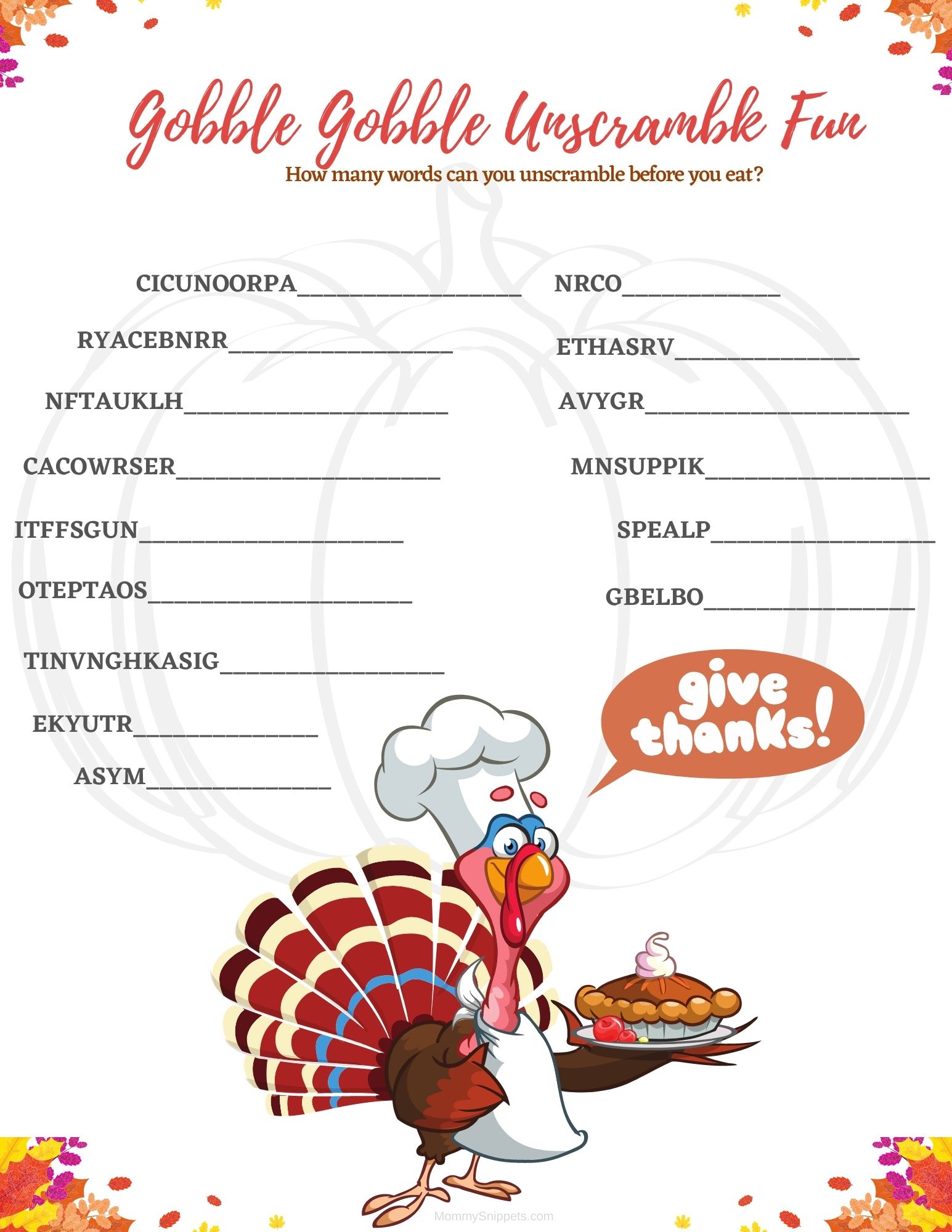 thanksgiving print outs