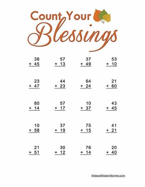 Free Thanksgiving Printable Math Worksheets - Midwest Modern Momma