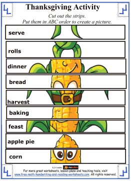 Thanksgiving Printable Worksheets - Picture Scrambles