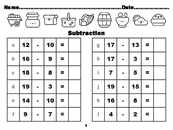 thanksgiving subtraction worksheet first grade
