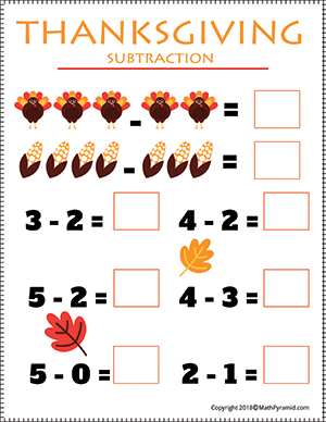 First Grade Thanksgiving Turkey Subtraction Activity