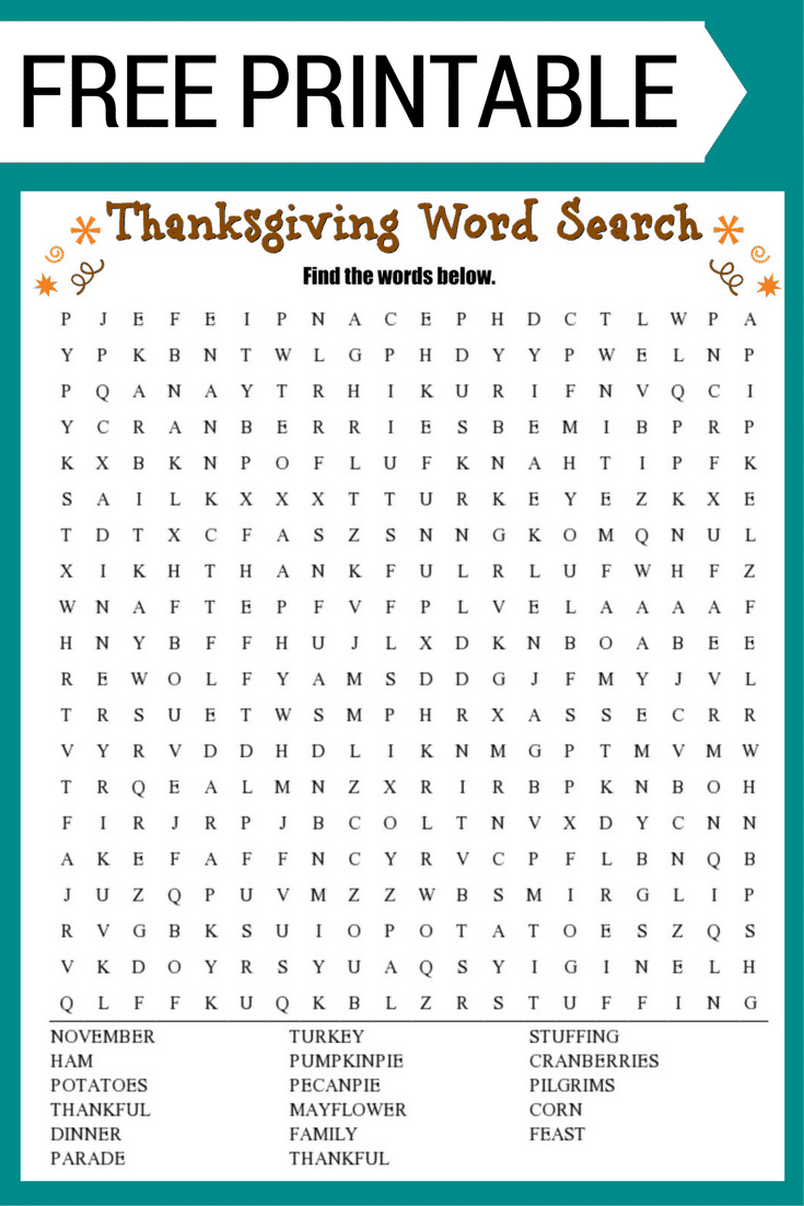 thanksgiving word search worksheet