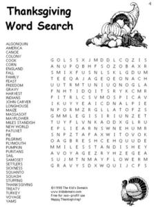Thanksgiving Word Search Worksheet for 4th - 6th Grade | Lesson Planet