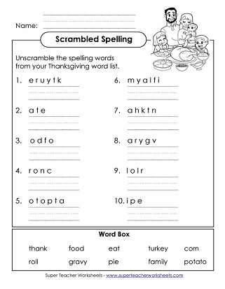 Thanksgiving Spelling (1st Grade)