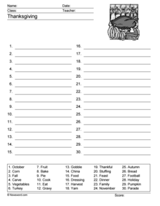 Thanksgiving Worksheet for 3rd - 8th Grade | Lesson Planet