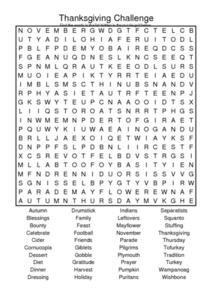 Thanksgiving Challenge - Word Search Worksheet for 5th Grade ...