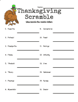 thanksgiving worksheet for middle school