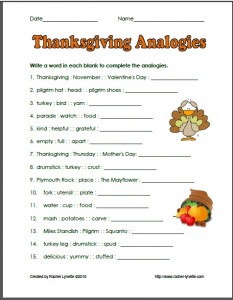 thanksgiving worksheet for middle school