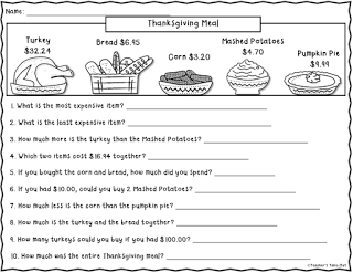 thanksgiving worksheet grade 3