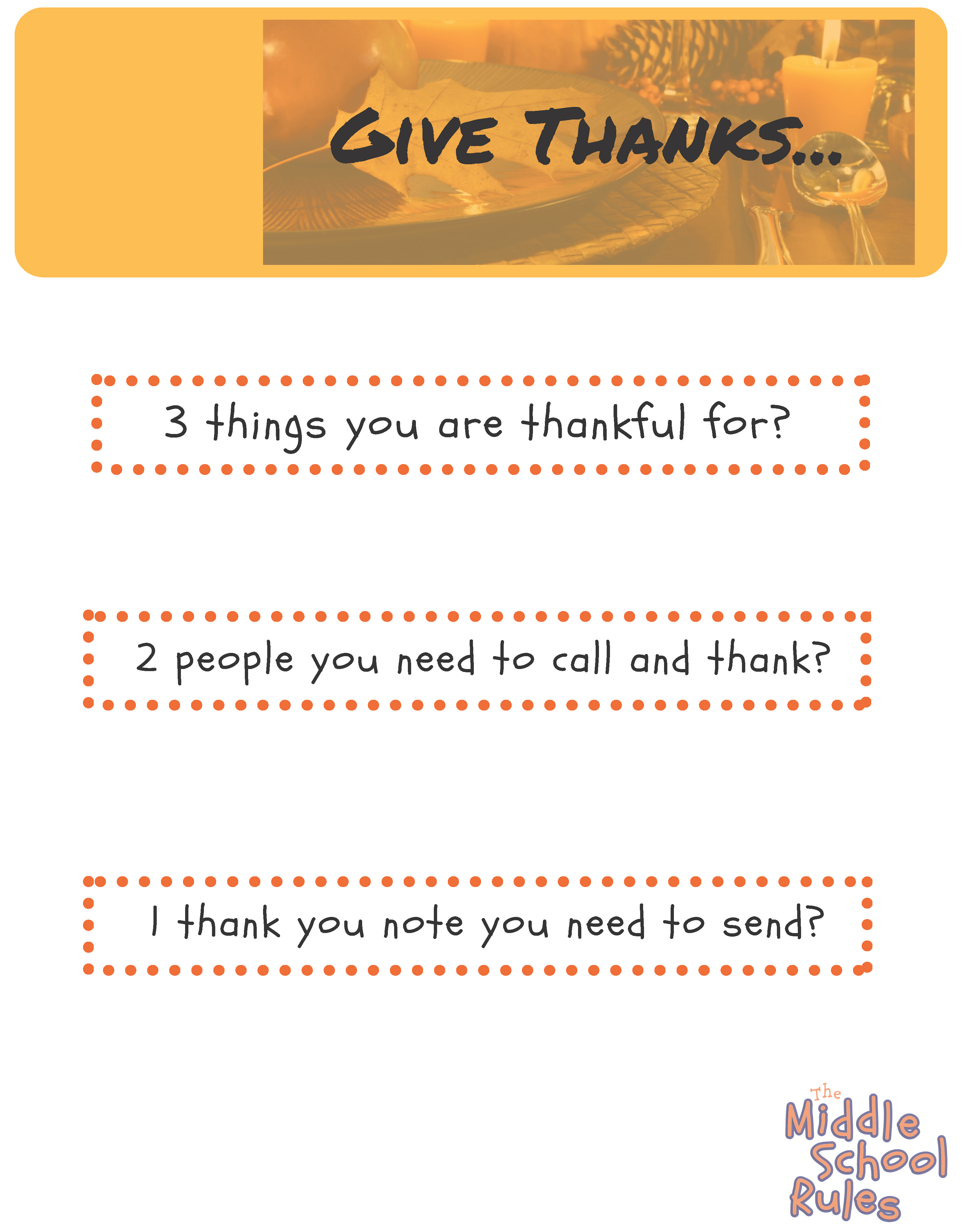 Download the MSR Thanksgiving Worksheet - Middle School Rules