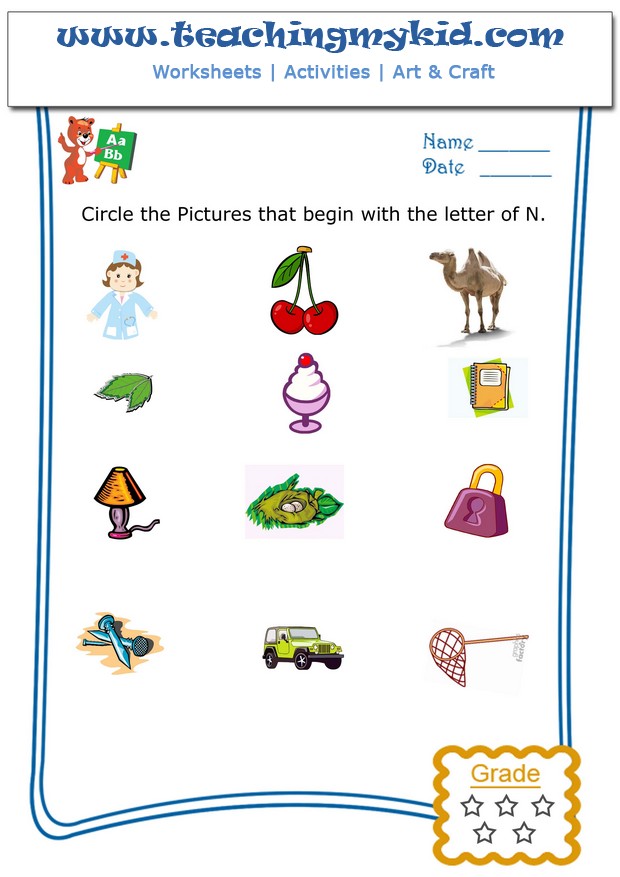 that begins with letter n worksheet