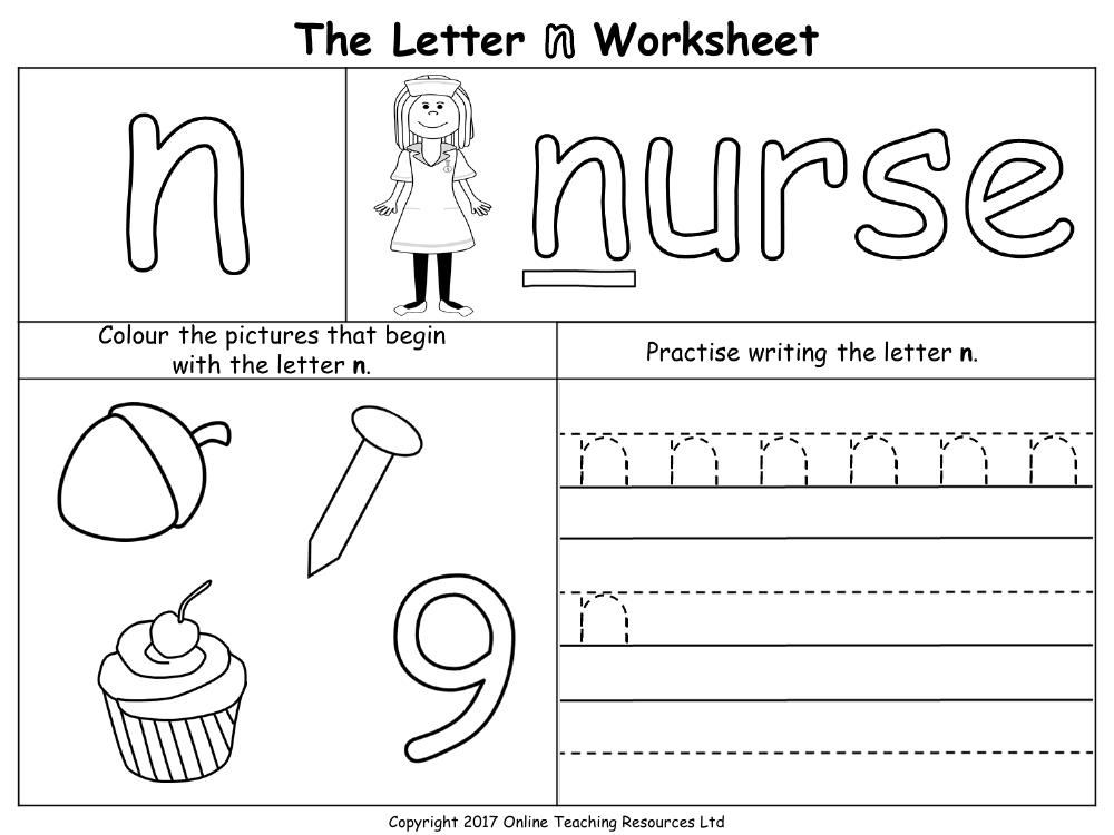 that begins with letter n worksheet