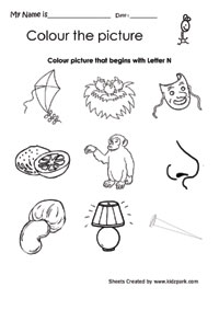 that begins with letter n worksheet