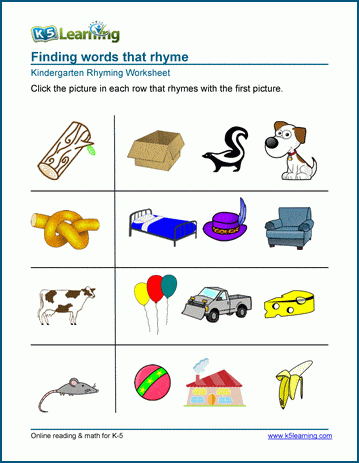 Matching pictures that rhyme worksheets | Worsheets library
