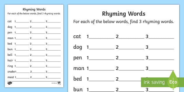 Rhyming Words Worksheets | Fun Activity Sheet | Twinkl USA
