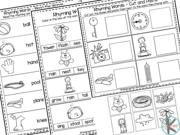 FREE Printable Rhyming Words Worksheets for Kindergartners