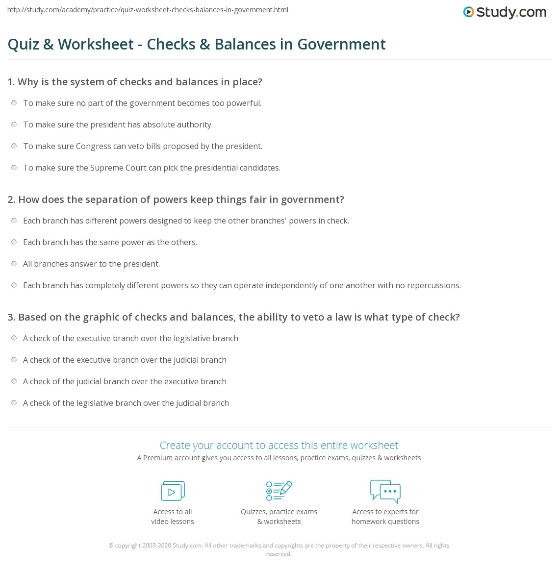 the balance of government worksheet answers