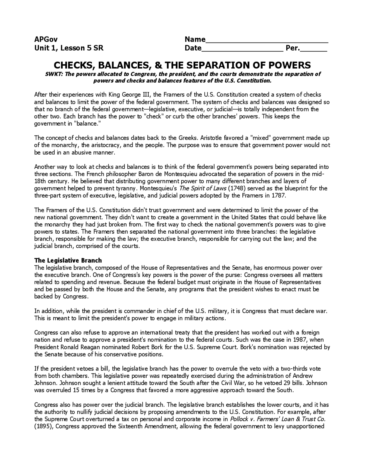 the balance of government worksheet answers
