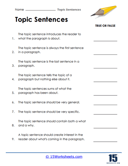 the best topic sentence worksheet