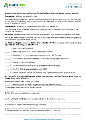 Paragraph Writing EAP Worksheets