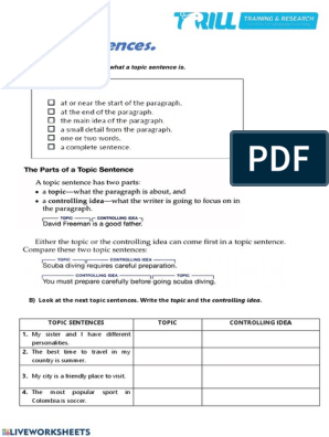 Topic Sentences.: A) Tick The Options About What A Topic Sentence ...