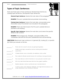 Topic Sentences Worksheets