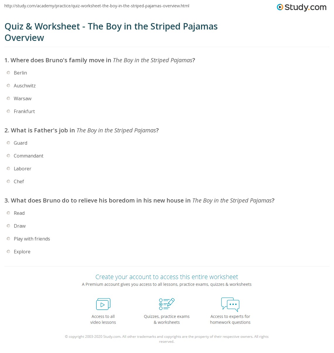 the boy in the striped pajamas worksheet