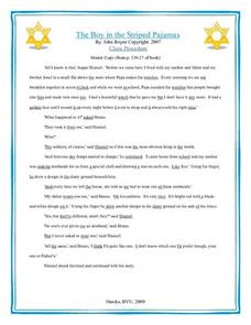 The Boy in the Striped Pajamas: Cloze Procedure Worksheet for 6th ...