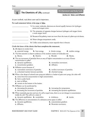 the chemistry of life worksheet