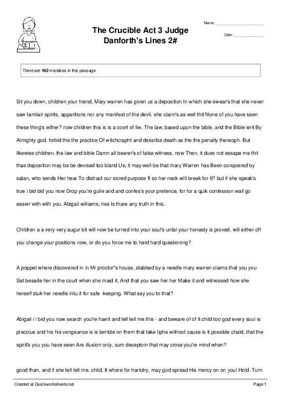 THE CRUCIBLE Worksheets