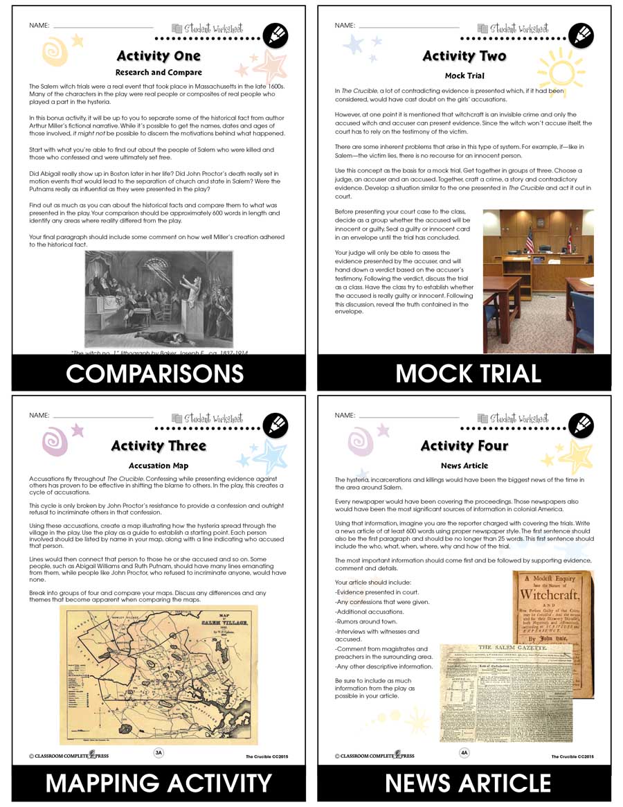 The Crucible - BONUS WORKSHEETS - Grades 9 to 12 - eBook - Bonus ...