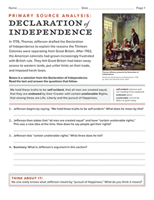 the declaration of independence worksheet