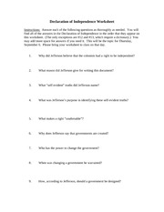 the declaration of independence worksheet