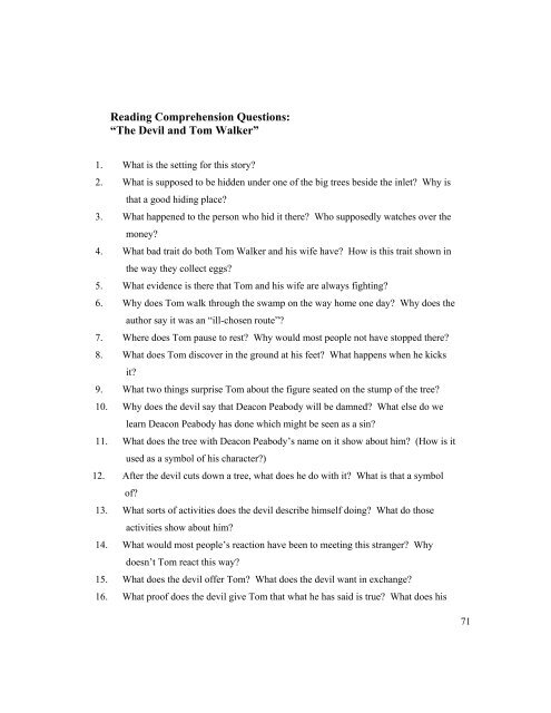 the devil and tom walker worksheet answers