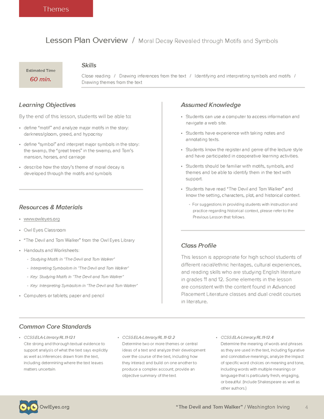 The Devil and Tom Walker Themes Lesson Plan - Owl Eyes