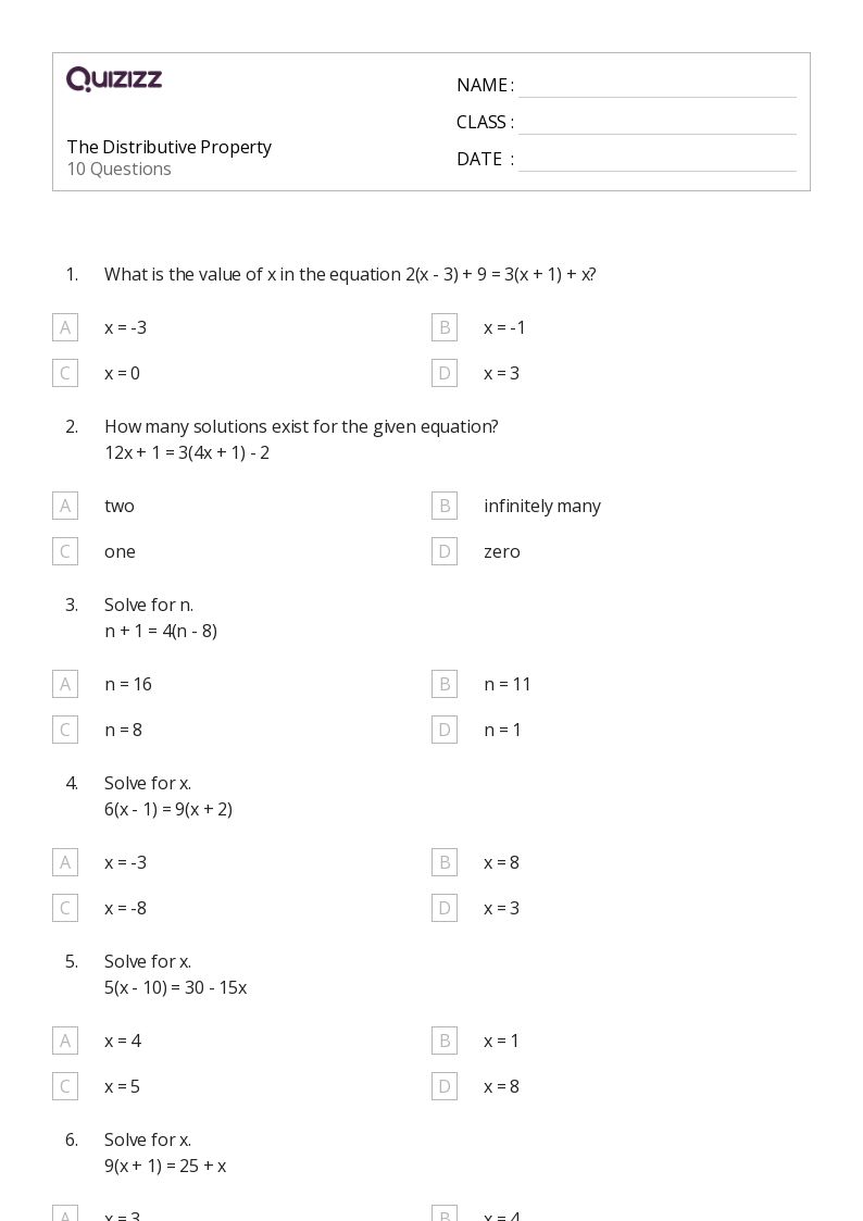 the distributive property worksheet